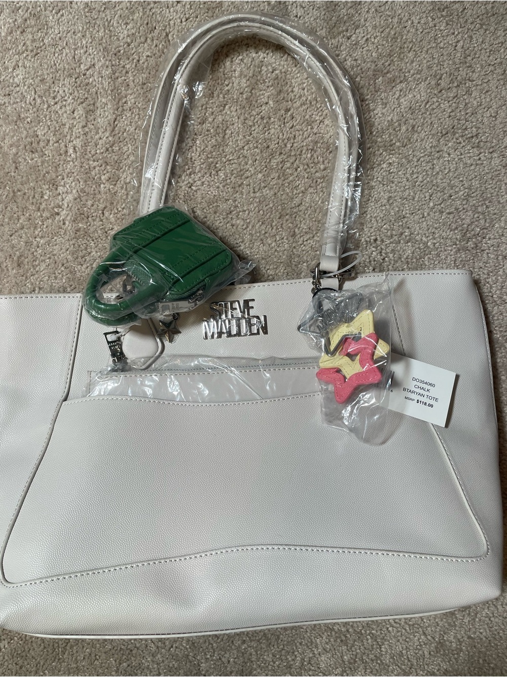 Steve Madden White Tote Bag with Charm NWT